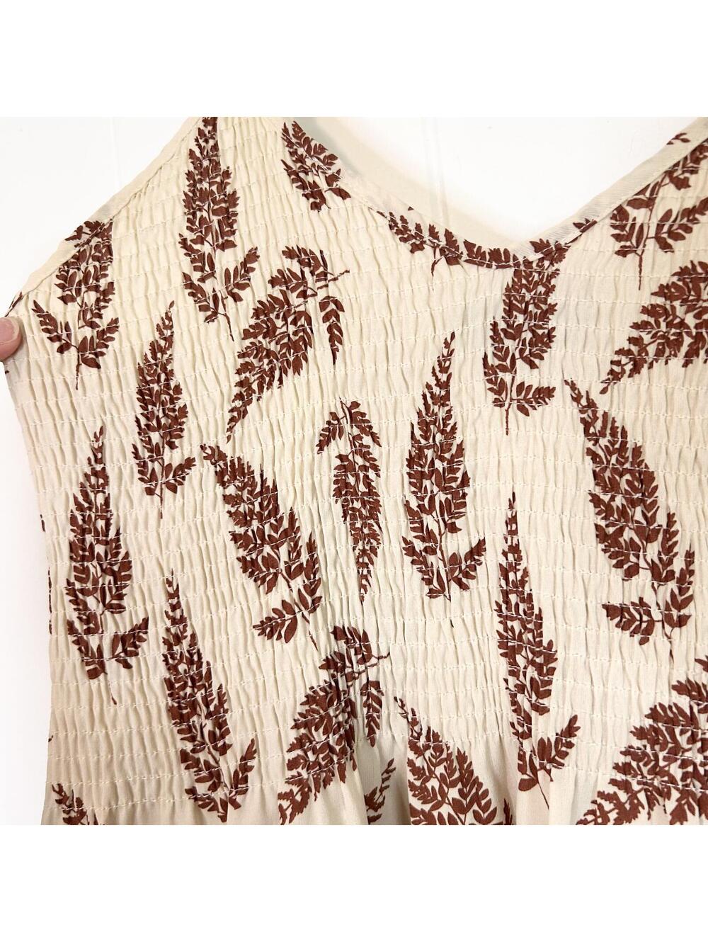 Talent Cream Kupukupu Fern Spaghetti Strap Smocked Sheer Tank Top Women's 1XL - Picture 2 of 5